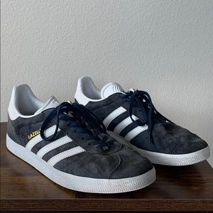 Blue suede Adidas gazelle.
